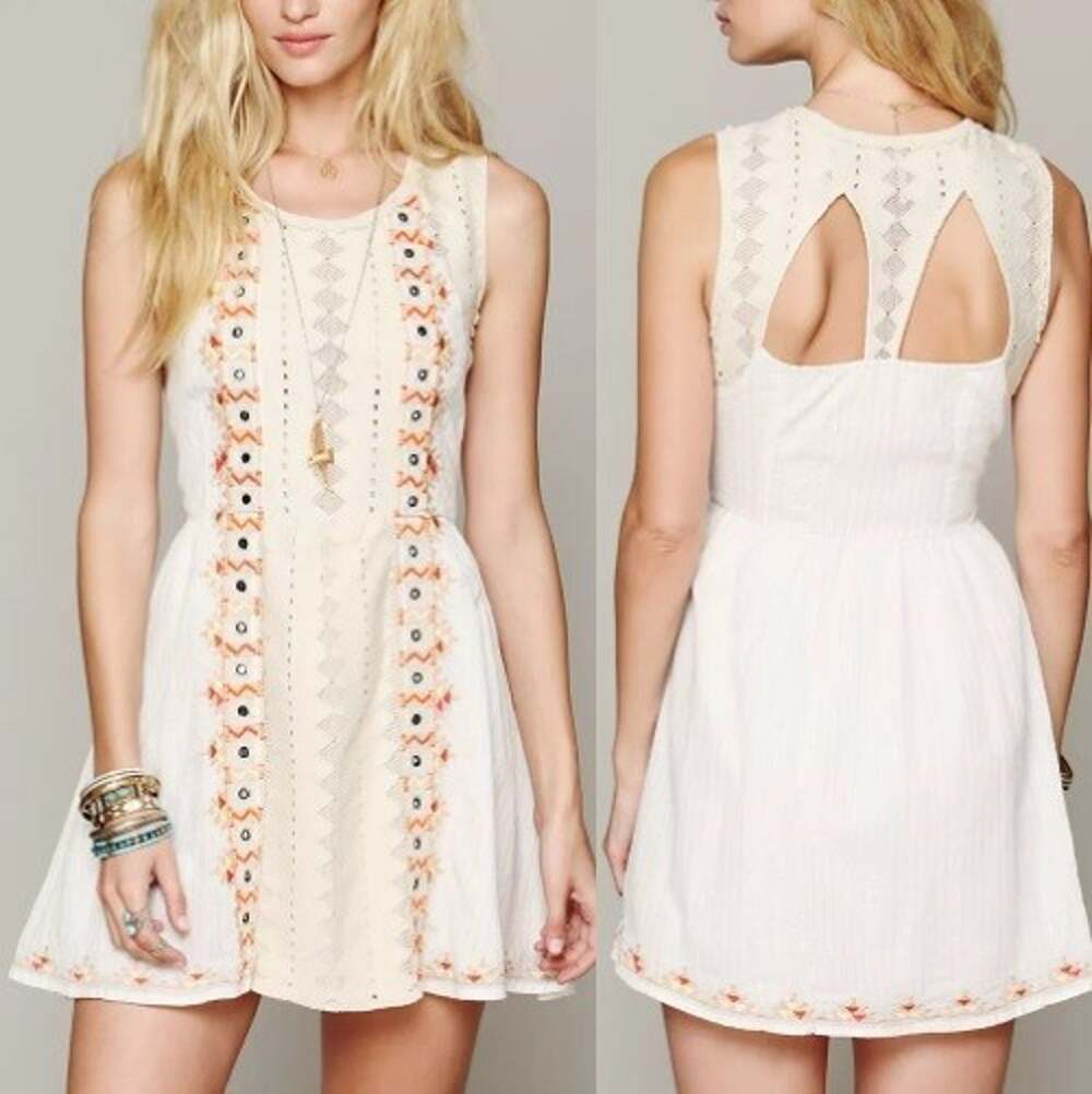 Free People Sleeveless Embroidered Water Lily Fit & Flare Dress Cream Womens S